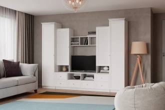 Стенка Билли-58 в белом цвете со стеклом