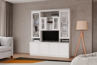 Стенка Билли-58 в белом цвете со стеклом