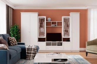 Стенка Билли-58 в белом цвете со стеклом