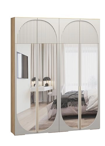 Шкаф распашной Брей-2.2 с антресолью Кашемир/Дуб Золотистый - фото 2